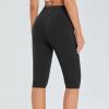 tuduoms High Waist Biker Short for Women Stretch Yoga Workout Capri Leggings Knee Length Cycling Capris Comfy Running Joggers Black view 4