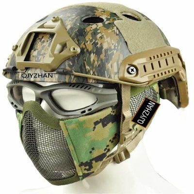 MH Tactical Airsoft Fast Helmet Combinedwith Foldable Ear Protection Half Face Mesh Mask and Goggles for Airsoft Paintball, Role-Playing, and CS Game Set