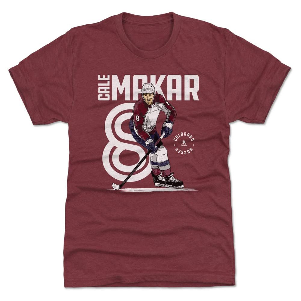 500 LEVEL Cale Makar T-Shirt (Premium Men's T-Shirt, XXX-Large, Heather Maroon) - Cale Makar Colorado Inline WHT