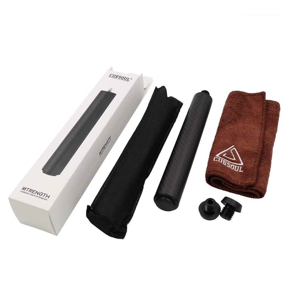 CUESOUL 8 Inch Carbon Fiber Pool Cue Extension with 3 Bumpers Fittings