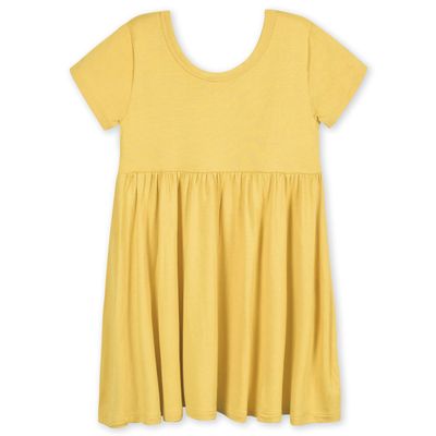Gerber Baby Girls Toddler Buttery-Soft Short Sleeve Twirl with Viscose Made Eucalyptus Playwear Dress, Honey, 12 Months US