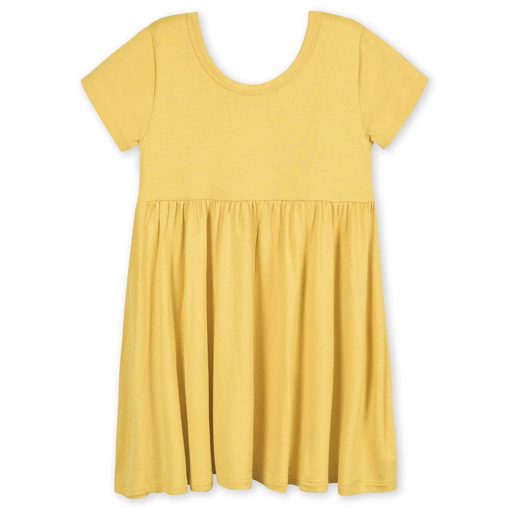 Gerber Baby Girls Toddler Buttery-Soft Short Sleeve Twirl with Viscose Made Eucalyptus Playwear Dress, Honey, 12 Months US