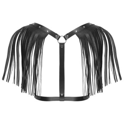ACSUSS Mens Adjustable PU Leather Body Chest Harness Bandage Belt with Shoulder Tassel Clubwear Black One Size