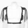 ACSUSS Mens Adjustable PU Leather Body Chest Harness Bandage Belt with Shoulder Tassel Clubwear Black One Size view 2