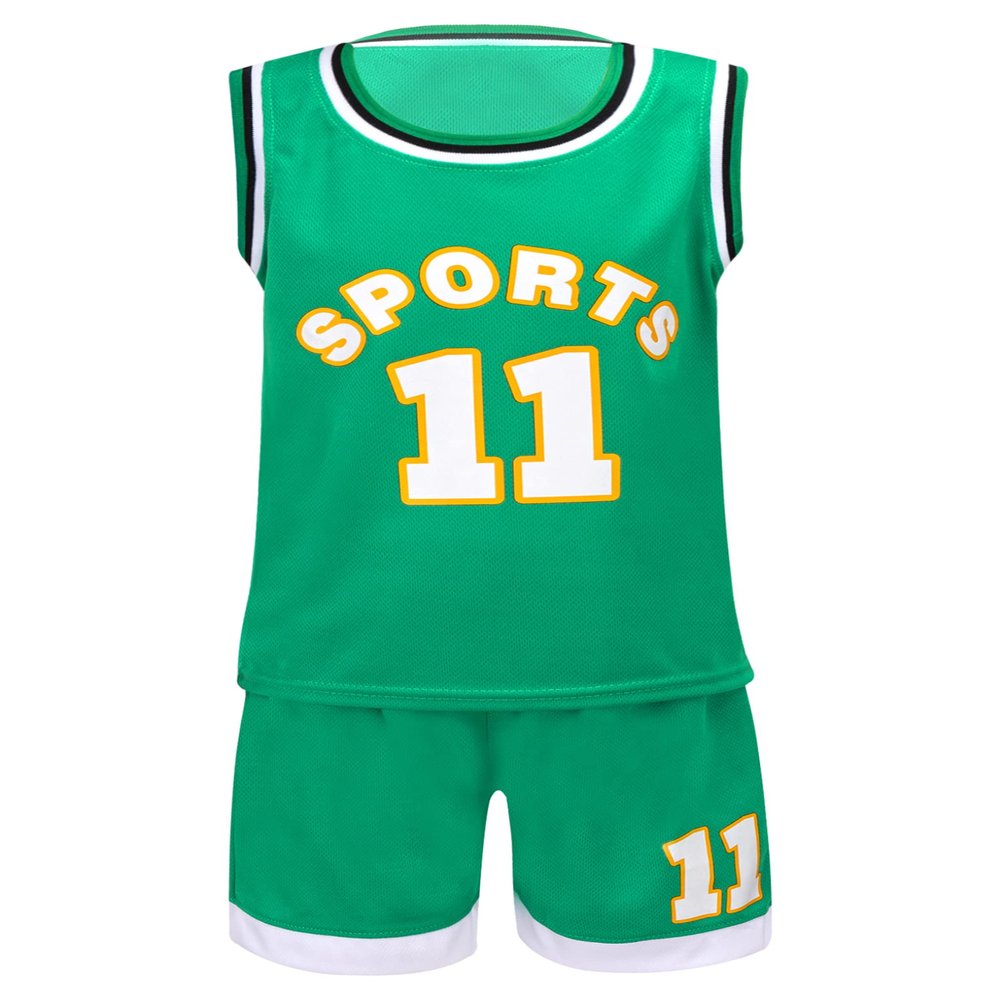 Hansber Kids Boys Girls Sports Jersey Tracksuit Basketball Performance Tank Top and Mesh Shorts Set Green 7-8
