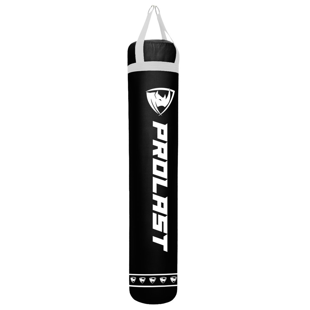 PROLAST Heavy Punching Kicking Bag for Adults, Boxing, MMA, Martial Arts, Muay Thai, Strength Training Equipment, Filled, 6ft, 150 lbs, Special Edition Logo, Black Bag with White Strap