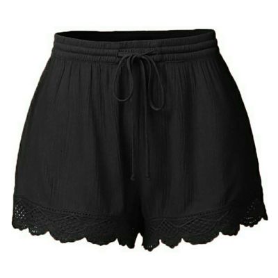 Lace Shorts for Women Comfy Loose Athletic Yoga Bike Shorts Casual Summer Dressy Scalloped Wide Leg Lounge Shorts Black