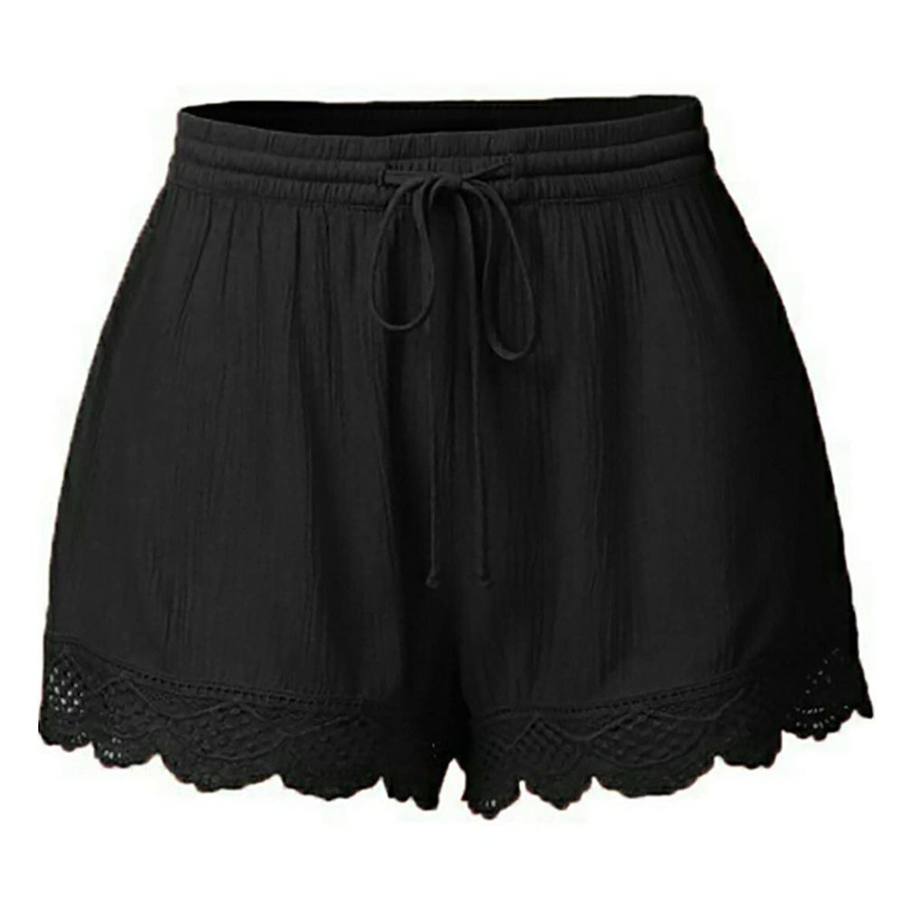 Lace Shorts for Women Comfy Loose Athletic Yoga Bike Shorts Casual Summer Dressy Scalloped Wide Leg Lounge Shorts Black