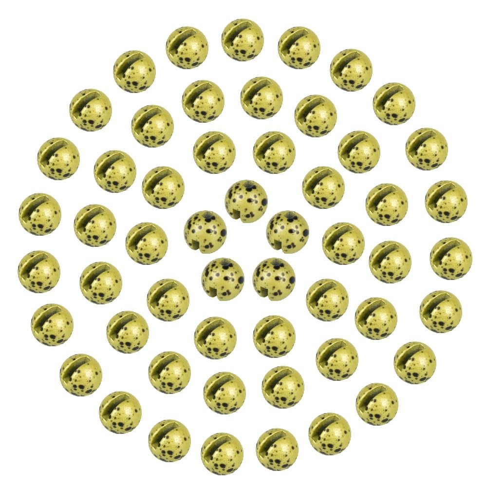 MUUNN 150pcs Tungsten Slotted Beads for Fly Tying, Sink Deeper and Faster 12 Colors/13 Sizes Slotted Tungsten Beads Fly Tying Beads Head Fly Tying Materials(Mottled Yellow,3.8mm)