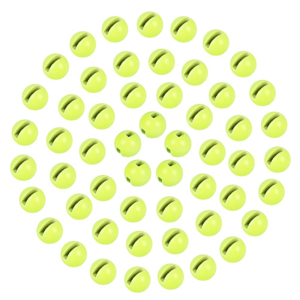 MUUNN 150pcs Tungsten Slotted Beads for Fly Tying, Sink Deeper and Faster 12 Colors/13 Sizes Slotted Tungsten Beads Fly Tying Beads Head Fly Tying Materials(Fluo Yellow,3.5mm)