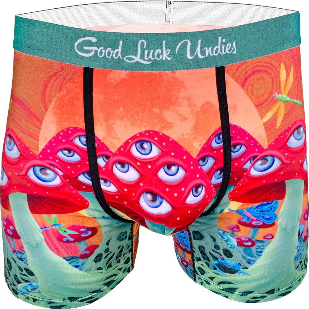 Good Luck Undies Men's Magic Mushrooms Boxer Brief Underwear, Large