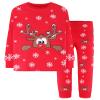 DAUGHTER QUEEN Girls Christmas Pajamas Size 7 Reindeer Themed Pjs for Kids 7t 100% Cotton Pj Set Child Deer Sleepwear Snowflake Jammies Xmas Clothes Medium, 6-7 Years Old, Red view 1