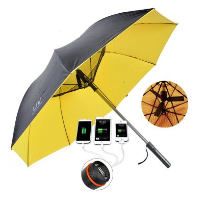 JIAYOYO Golf Umbrella Built-in Fan, USB Charging Outdoor UV Protection Waterproof Cool Rain Straight Umbrellas with Fan,Charging Sunshade Misting Spray Cooling Golf Umbrella,Yellow