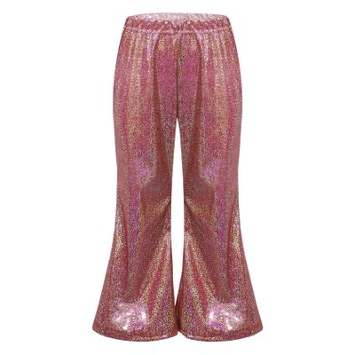 Jhaoyu Girls Boys Metallic Bell Bottom Flare Pants Elastic Waist Hip Hop Jazz Dance Pants Disco Stage Performance Costume Red 7-8 Years