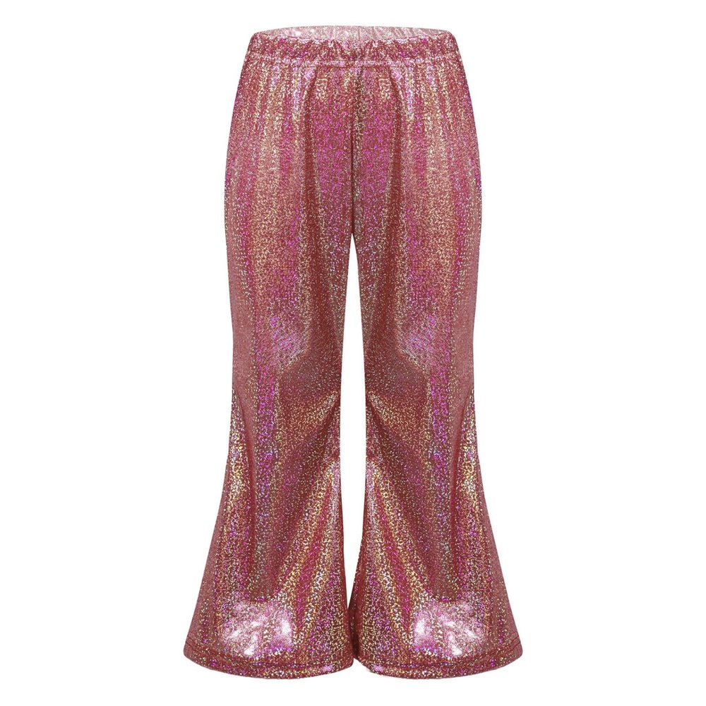 Jhaoyu Girls Boys Metallic Bell Bottom Flare Pants Elastic Waist Hip Hop Jazz Dance Pants Disco Stage Performance Costume Red 7-8 Years