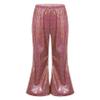 Jhaoyu Girls Boys Metallic Bell Bottom Flare Pants Elastic Waist Hip Hop Jazz Dance Pants Disco Stage Performance Costume Red 7-8 Years view 1