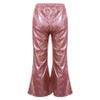Jhaoyu Girls Boys Metallic Bell Bottom Flare Pants Elastic Waist Hip Hop Jazz Dance Pants Disco Stage Performance Costume Red 7-8 Years view 3