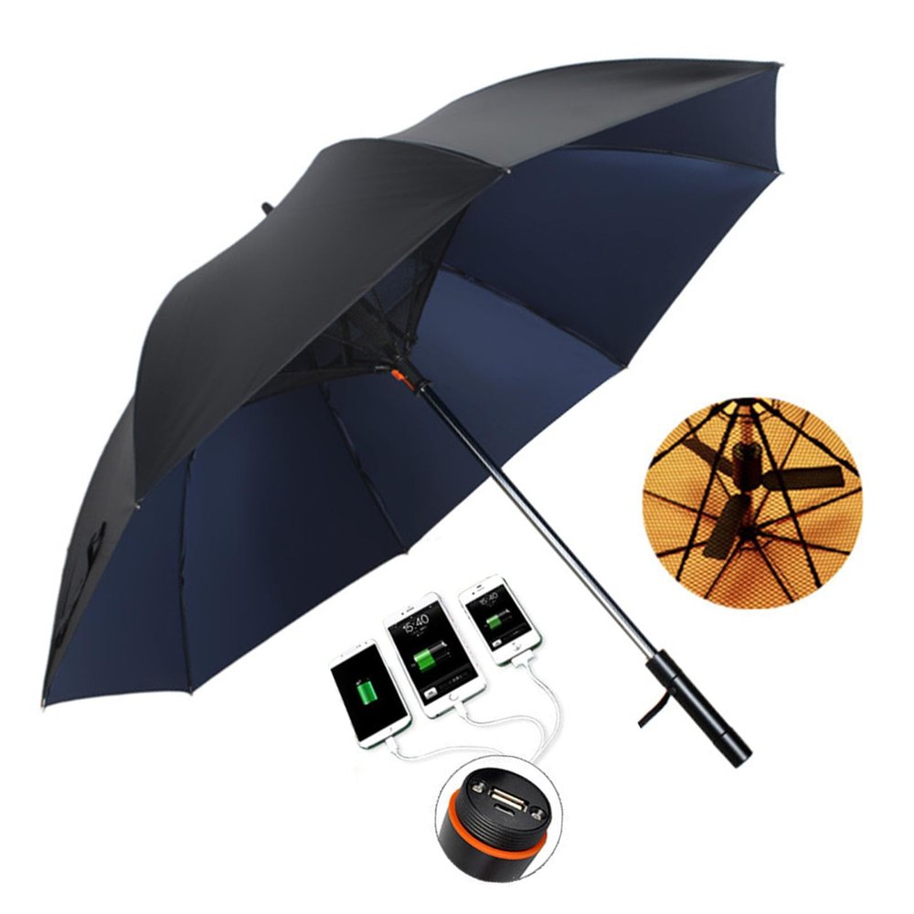 JIAYOYO Golf Umbrella Built-in Fan, USB Charging Outdoor UV Protection Waterproof Cool Rain Straight Umbrellas with Fan,Charging Sunshade Misting Spray Cooling Golf Umbrella,Dark Blue