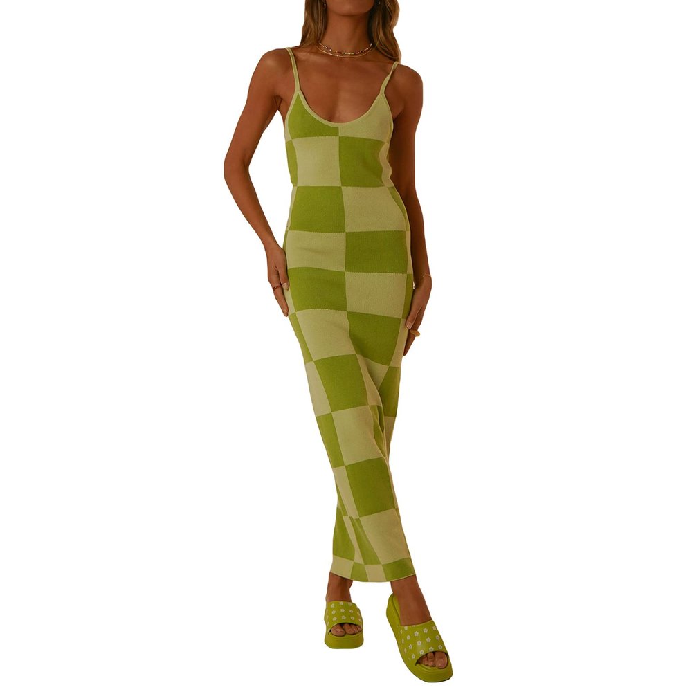 2022 Bodycon Dresses for Women Summer Knit Hollow Out Sexy Night Out Midi Maxi Dress Sleeveless Long Cut Out Dress