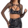 Oyolan Women O Ring Long Sleeve Sheer Mesh Shrug T-Shirt See-Through Fishnet Cover Up Shirt Mock Neck Crop Top Black Small view 2