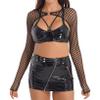 Oyolan Women O Ring Long Sleeve Sheer Mesh Shrug T-Shirt See-Through Fishnet Cover Up Shirt Mock Neck Crop Top Black Small view 3