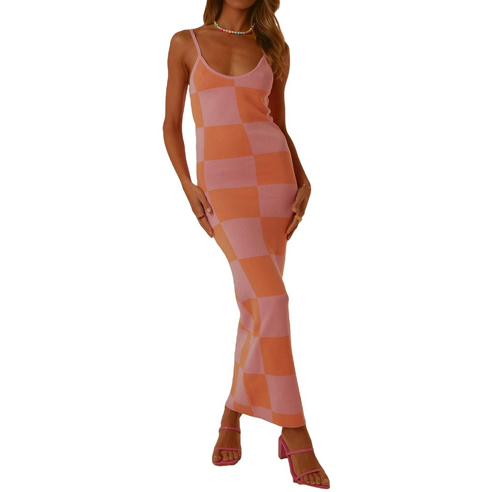 2022 Bodycon Dresses for Women Summer Knit Hollow Out Sexy Night Out Midi Maxi Dress Sleeveless Long Cut Out Dress
