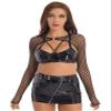 easyforever Womens Hollow Out Fishnet Crop Top See-Through Cover Ups O Ring Mock Neck Long Sleeve T-Shirt Black#Fishnet Small view 2