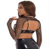 easyforever Womens Hollow Out Fishnet Crop Top See-Through Cover Ups O Ring Mock Neck Long Sleeve T-Shirt Black#Fishnet Small view 4