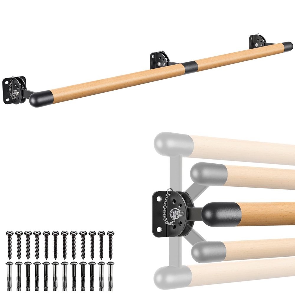 Dolibest Space Saver, 6 ft Ballet Barre, Wall Mounted Traditional Wood Ballet Barre System Stretch/Dance for Home Barre Workout Equipment, Height Adjustable, for Kids and Adults