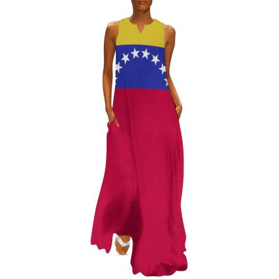 Summer Dresses for Women 2022 Venezuela Flag Print Casual Loose Beach Dresses 2XL