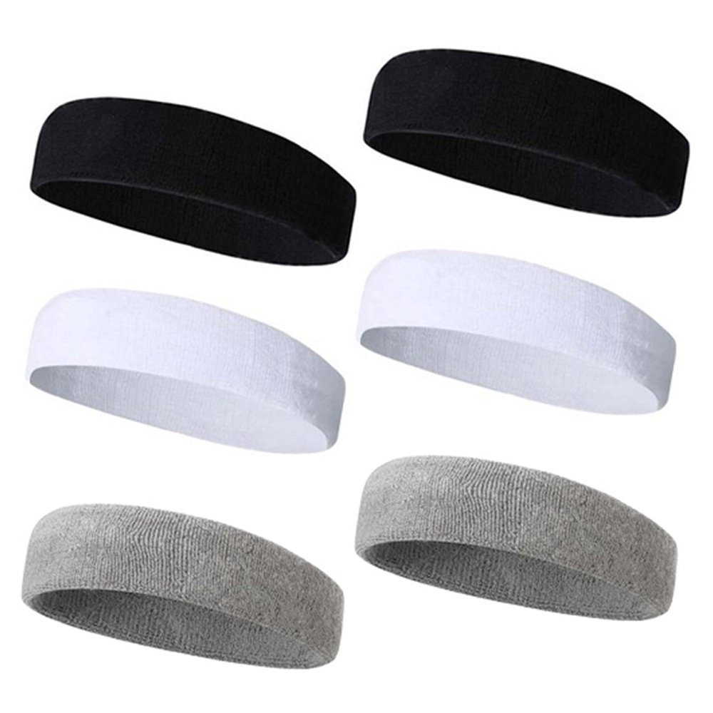 TOPTIE 6 Pieces Sweat Headbands Sport Cotton Terry Cloth Headbands-Black&White&Grey