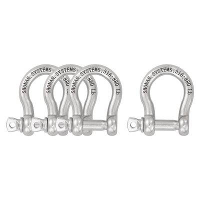 SHONAN 5/16" Bow Shackles, Heavy Duty D Ring Shackle Marine Grade, 4 Pcs Stainless Steel Boat Anchor Kit Screw Shackles for Chain or Strap, 880 Lbs Capacity