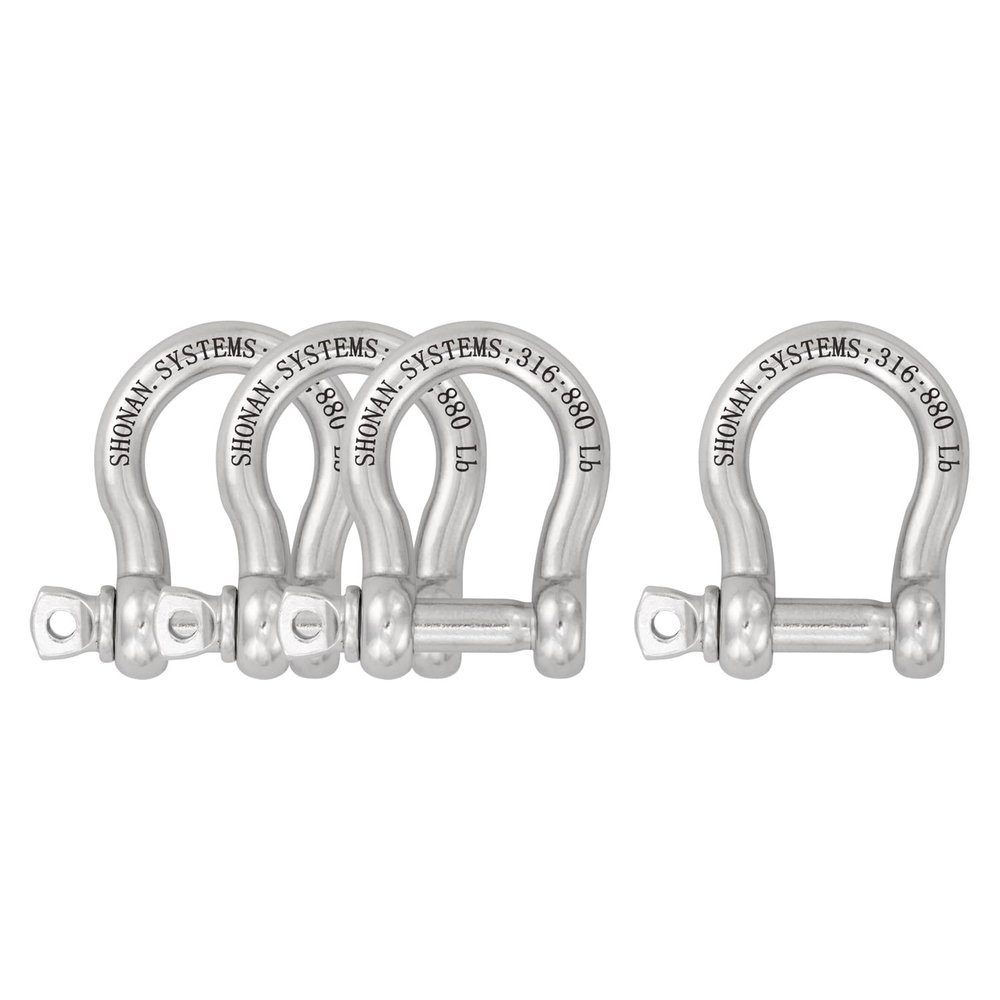 SHONAN 5/16" Bow Shackles, Heavy Duty D Ring Shackle Marine Grade, 4 Pcs Stainless Steel Boat Anchor Kit Screw Shackles for Chain or Strap, 880 Lbs Capacity