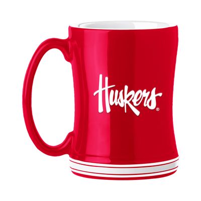 Logo Brands NCAA Nebraska Cornhuskers 14oz Ceramic Relief Mug with Team Logo and Elongated Handle