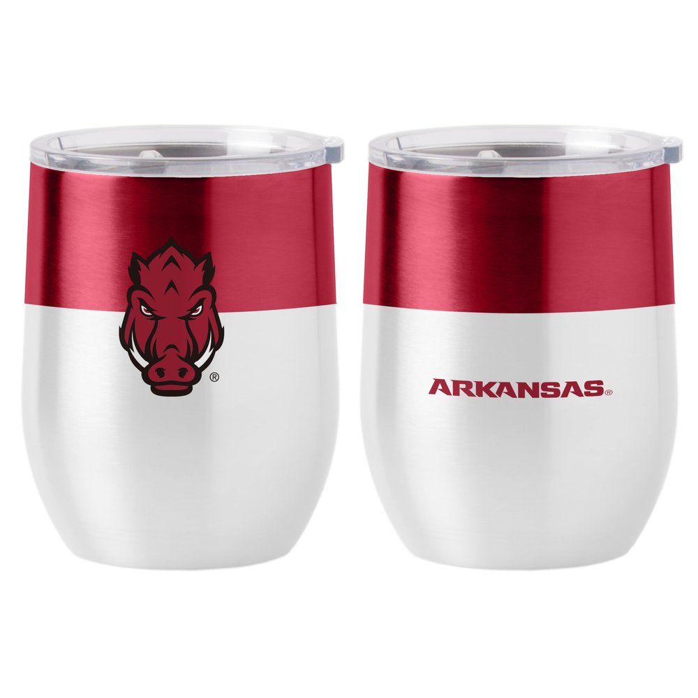 Logo Brands NCAA Arkansas Razorbacks 16oz Colorblock Stainless Curved Beverage Tumbler - Double-Wall Insulation, Non-Slip Silicone Base, Keeps Drinks Hot or Cold