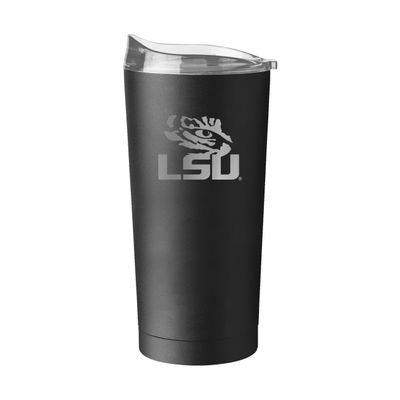 Logo Brands NCAA LSU Tigers 20oz Etch Black Powder Coat Tumbler - Double-Wall Insulated, Non-Slip Base, and High Lip Slider Lid