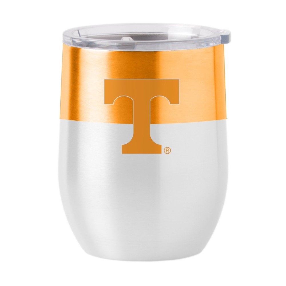 Logo Brands NCAA Tennessee Volunteers 16oz Colorblock Stainless Curved Beverage Tumbler - Double-Wall Insulation, Non-Slip Silicone Base, Keeps Drinks Hot or Cold