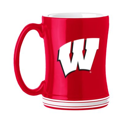 Logo Brands NCAA Wisconsin Badgers 14oz Ceramic Relief Mug with Team Logo and Elongated Handle