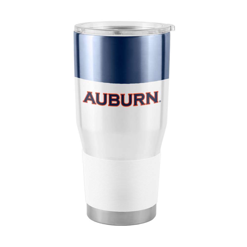 Logo Brands NCAA Auburn Tigers - 30oz Colorblock Stainless Steel Tumbler, Double-Wall Vacuum Insulated, Slider Lid, Ergonomic Design, Silicone Grip