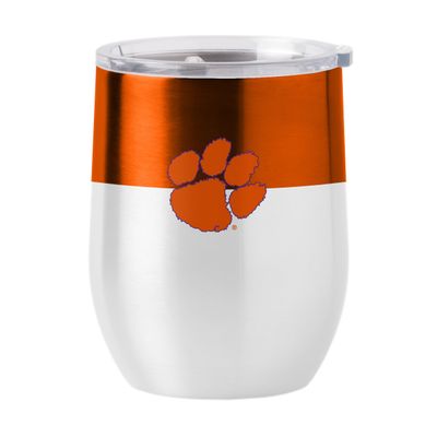 Logo Brands NCAA Clemson Tigers 16oz Colorblock Stainless Curved Beverage Tumbler - Double-Wall Insulation, Non-Slip Silicone Base, Keeps Drinks Hot or Cold