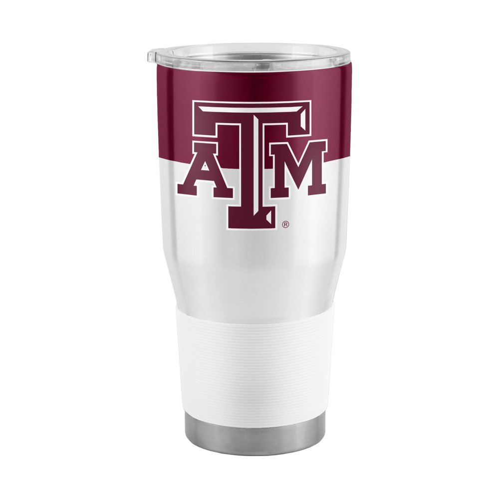 Logo Brands NCAA Texas A&M Aggies - 30oz Colorblock Stainless Steel Tumbler, Double-Wall Vacuum Insulated, Slider Lid, Ergonomic Design, Silicone Grip