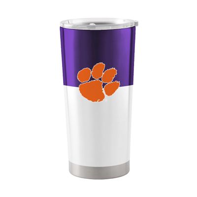 Logo Brands NCAA Clemson Tigers - 20oz Colorblock Stainless Steel Tumbler, Double-Wall Insulated, Slider Lid