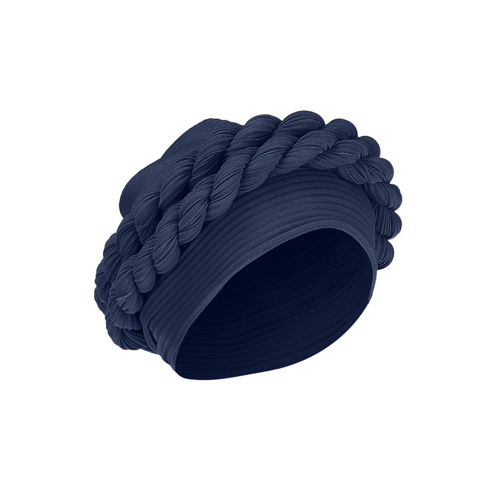 African Women Turban Hat Pre-Tied Braid Head Wrap Hat Solid Color Head Scarf Headwrap Cancer Hair Cover Wrap (#Navy#, One Size)
