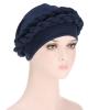 African Women Turban Hat Pre-Tied Braid Head Wrap Hat Solid Color Head Scarf Headwrap Cancer Hair Cover Wrap (#Navy#, One Size) view 2