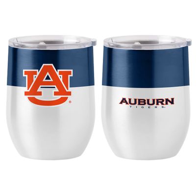Logo Brands NCAA Auburn Tigers 16oz Colorblock Stainless Curved Beverage Tumbler - Double-Wall Insulation, Non-Slip Silicone Base, Keeps Drinks Hot or Cold