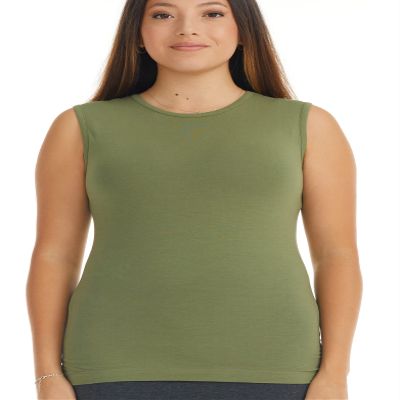 ESTEEZ Medium Olive Green High Crew Neck Sleeveless Tshirt for Women - Cotton Modestly Panel Summer Camis Tops (EX801110OLIVEM)