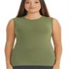 ESTEEZ Medium Olive Green High Crew Neck Sleeveless Tshirt for Women - Cotton Modestly Panel Summer Camis Tops (EX801110OLIVEM) view 1