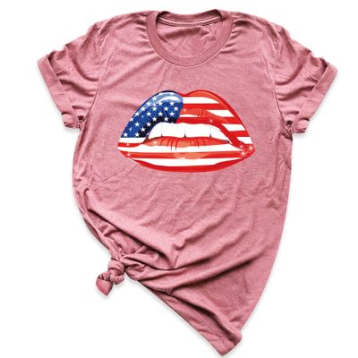 4th of July T Shirts, Women Flag Lips Patriotic Shirt, Independence Day Top, Cool American Memorial Graphic Tees, USA Flag Shirts, Plus Size Outfit (USA Flag Lips)