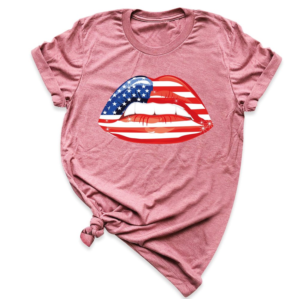 4th of July T Shirts, Women Flag Lips Patriotic Shirt, Independence Day Top, Cool American Memorial Graphic Tees, USA Flag Shirts, Plus Size Outfit (USA Flag Lips)