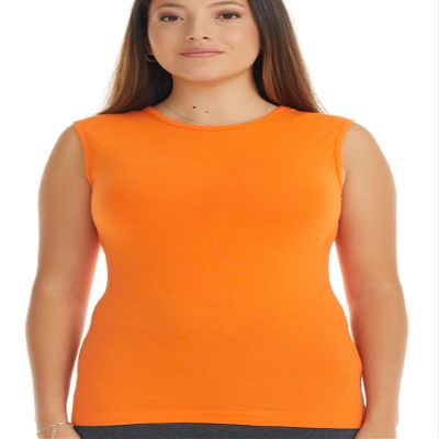 ESTEEZ Pumpkin Orange Modest High Neck Fitted Tank Top for Women Full-Shoulder Sleeveless Shell (EX801110PUMPKINXXL)